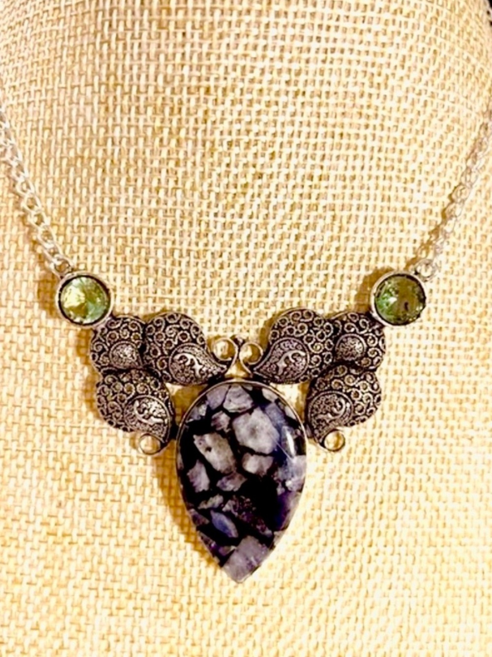 Sterling silver plated necklace Jasper and Prasiolite necklace  NWOT